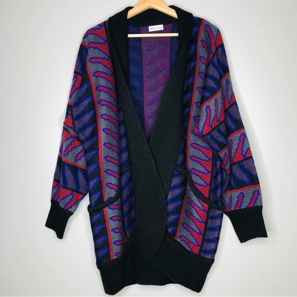 Khunming Sweater Cardigan Knit Shawl open Neck kimono southwest Jacket flames - Picture 2 of 10